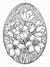 Easter Egg Coloring Pages - Floral Easter egg with lilies and tulips  simple coloring pages