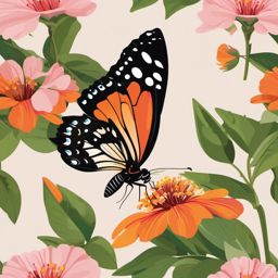 Butterfly Landing on a Blossom Clip Art - Butterfly gracefully landing on a colorful blossom,  color vector clipart, minimal style