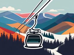 Ski Resort Chairlift Sticker - Mountain slope transport, ,vector color sticker art,minimal