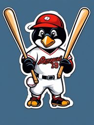 Penguin Baseball Player Sticker - A determined penguin geared up as a baseball player, ready for a home run. ,vector color sticker art,minimal