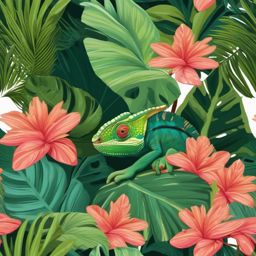 Cute Chameleon in a Hidden Oasis  clipart, simple