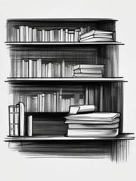 drawing of a book in a library  minimal rough sketch scribbles,doodles,black and white