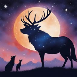 paint a fantasy night sky with a constellation of mythological creatures. 