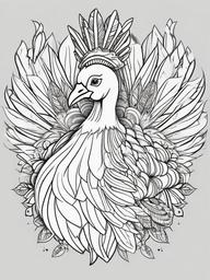 Turkey with a Feather Crown Coloring Pages - Festive Turkey Adorned in Feathers  minimal black outline printable sheet, coloring page