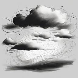 drawing of clouds in a storm  minimal rough sketch scribbles,doodles,black and white