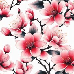 Japanese sakura tattoo, Tattoos featuring the iconic and elegant Japanese cherry blossoms, also known as sakura.  vivid colors, white background, tattoo design