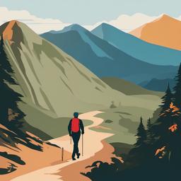 Person clipart - person hiking on a mountain trail  color,minimalist,vector clipart