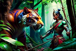 arjuna vs the rakshasa - a skilled archer from the mahabharata epic takes on the shape-shifting rakshasa in a mythical forest. 