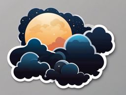 Moon and Clouds at Night Sticker - Crescent moon surrounded by nighttime clouds, ,vector color sticker art,minimal