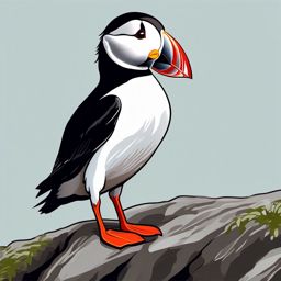 Cute Puffin on a Rugged Cliff  clipart, simple