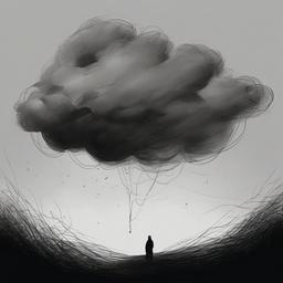 drawing of depression as a dark cloud  minimal rough sketch scribbles,doodles,black and white