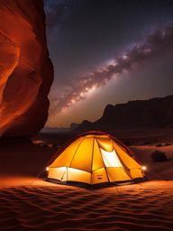 wadi rum, jordan - craft a scene featuring the desert landscapes of wadi rum, with bedouin tents and rock formations under the stars. 