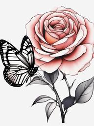 simple rose and butterfly tattoo  simple color tattoo, minimal, white background