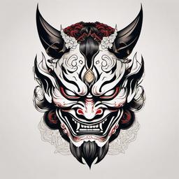 Hannya Mask Japanese Traditional Tattoo - A traditional tattoo featuring the expressive and iconic Hannya mask in Japanese style.  simple color tattoo,white background,minimal