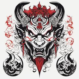 Japanese Devil Tattoo - Features devilish motifs inspired by Japanese mythology and folklore in tattoo design.  simple color tattoo,white background,minimal