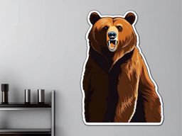 Grizzly Bear Sticker - A brown grizzly bear standing on hind legs, ,vector color sticker art,minimal