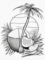 Food Coloring Pages - Fresh coconut with straw  simple coloring pages