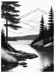 sketch of a lake  minimal rough sketch scribbles,doodles,black and white