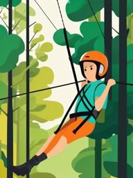 Canopy Ziplining Clipart - Zipliners gliding through the canopy.  color vector clipart, minimal style