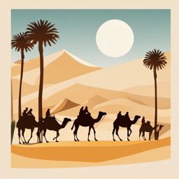 Camel Caravan Clip Art - A camel caravan in the desert,  color vector clipart, minimal style