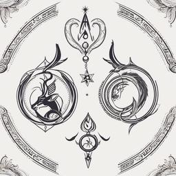 Capricorn and Libra Tattoo-Celestial and zodiac-inspired tattoo design featuring Capricorn and Libra symbols.  simple color tattoo,white background