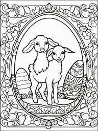 Easter Eggs Coloring Pages - Easter Eggs with a lamb  simple coloring pages