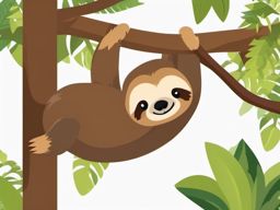 Two-Toed Sloth Clip Art - Two-toed sloth hanging from a tree branch,  color vector clipart, minimal style