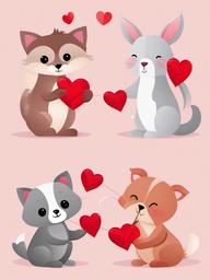 February clipart - cute animals exchanging Valentine's cards  color,minimalist,vector clipart