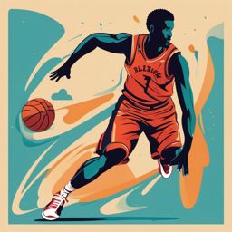 Basketball Player in a Slam Dunk Clipart - A basketball player in a slam dunk.  color vector clipart, minimal style