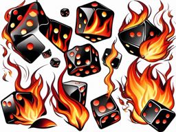 dice with flames tattoo  simple color tattoo,white background