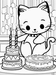 Kitty with a Birthday Cake Coloring Pages - Celebrating Kitty with a Cake  minimal black outline printable sheet, coloring page