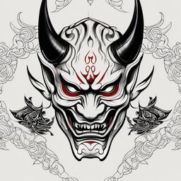 Neo Traditional Hannya - Tattoo blending traditional and contemporary styles featuring the Hannya mask.  simple color tattoo,white background,minimal