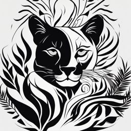 Abstract panther roots tattoo. Deep-seated jungle spirit.  minimalist black white tattoo style