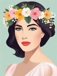 Flower Crown clipart - Wearing a crown of spring flowers, ,vector color clipart,minimal