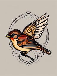 sparrow flash tattoo  minimalist color tattoo, vector