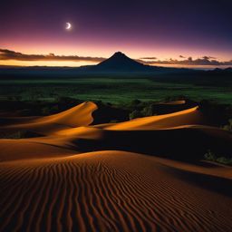 chamarel plain, mauritius - create a surreal night scene at chamarel plain, where vibrant sands glow under the moonlight. 