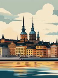 Stockholm clipart - Stockholm Palace and city islands,  color vector clipart