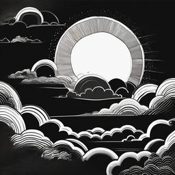 drawing of a sun with clouds  minimal rough sketch scribbles,doodles,black and white