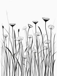 drawing of simple flowers in a field  minimal rough sketch scribbles,doodles,black and white