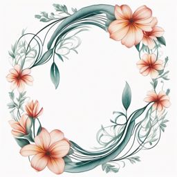 Graceful infinity loop interwoven with delicate floral elements, symbolizing everlasting beauty and growth.  colored tattoo style, minimalist, white background