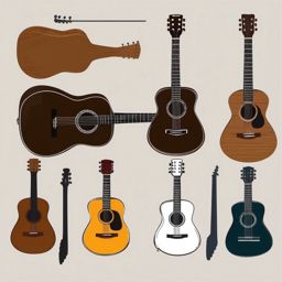 Guitar Clipart - A well-worn acoustic guitar with a story to tell through its melodies.  color clipart, minimalist, vector art, 