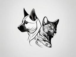 cat dog tattoo  minimal color tattoo, white background