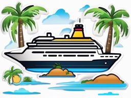 Island and Cruise Ship Emoji Sticker - Island-hopping cruise, , sticker vector art, minimalist design