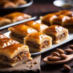 turkish baklava, layers of filo pastry filled with nuts and honey syrup (popular in asia minor). 