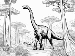 dinosaur coloring pages - a towering brachiosaurus grazes on tall prehistoric trees. 