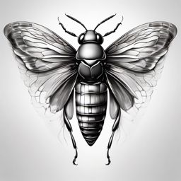 Fluidity in cicada movement design: Dynamic energy captured in the wings of the insect.  black white tattoo, white background