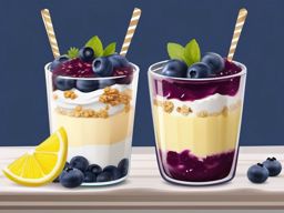 Lemon Blueberry Parfait sticker- Layers of lemon-infused mascarpone cream and blueberry compote, topped with a sprinkle of granola. A zesty and fruity parfait for a delightful treat., , color sticker vector art