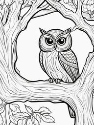 Owl Coloring Pages - Owl peeking out from a hollow tree  simple coloring pages