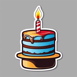 Cake with Candle Sticker - Cake adorned with a lit birthday candle, ,vector color sticker art,minimal