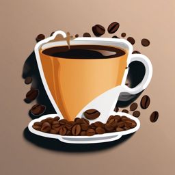 Coffee Cup and Beans Sticker - Coffee cup with scattered coffee beans, ,vector color sticker art,minimal